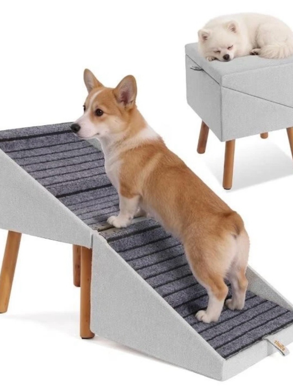 Pet Ramp & Stool Set for Cats and Small Dogs - Gray